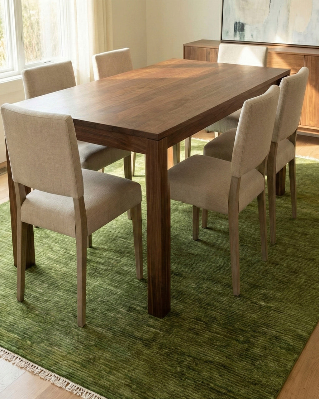 Solid Green Plane Hand Knotted wool Rug