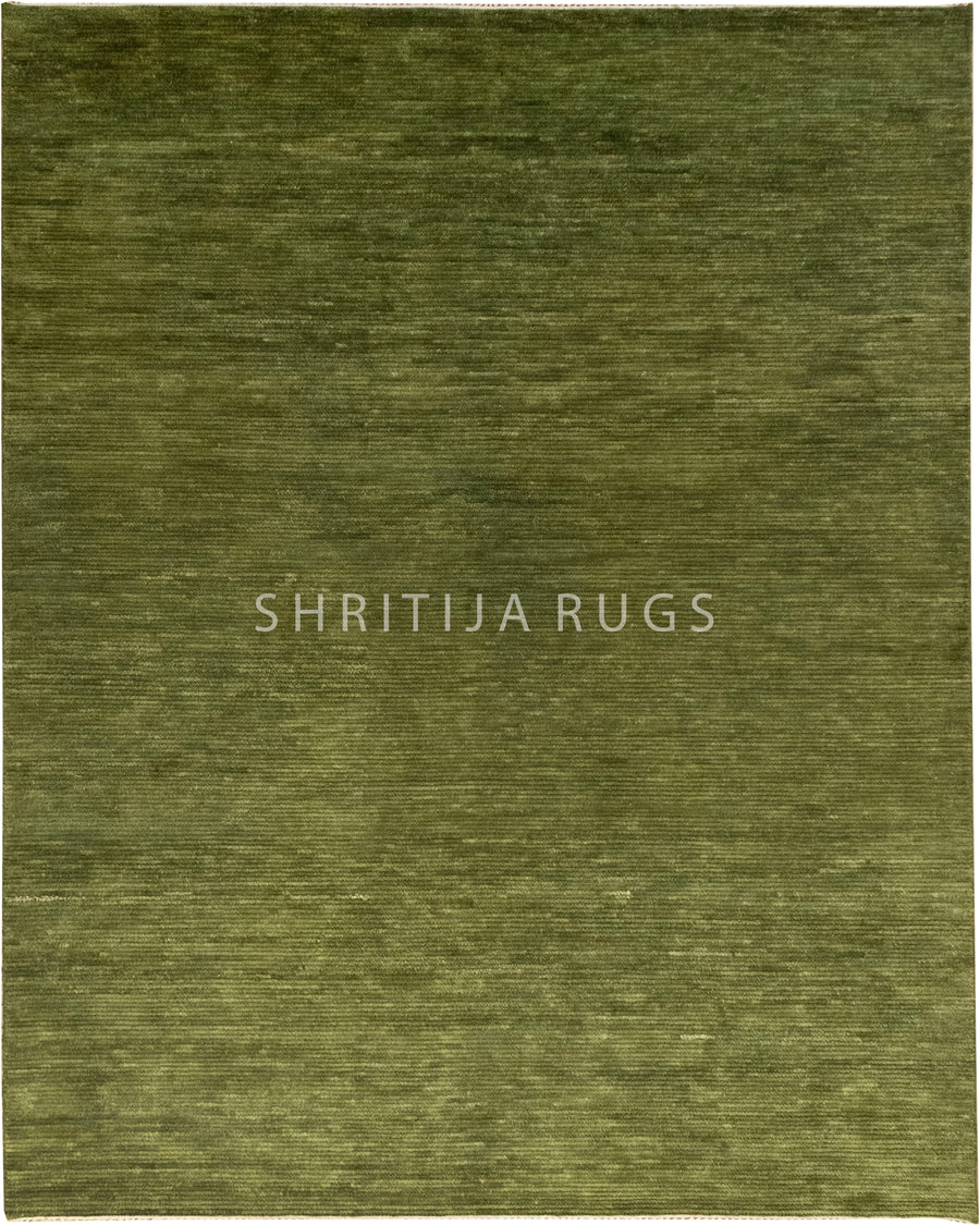 Solid Green Plane Hand Knotted wool Rug