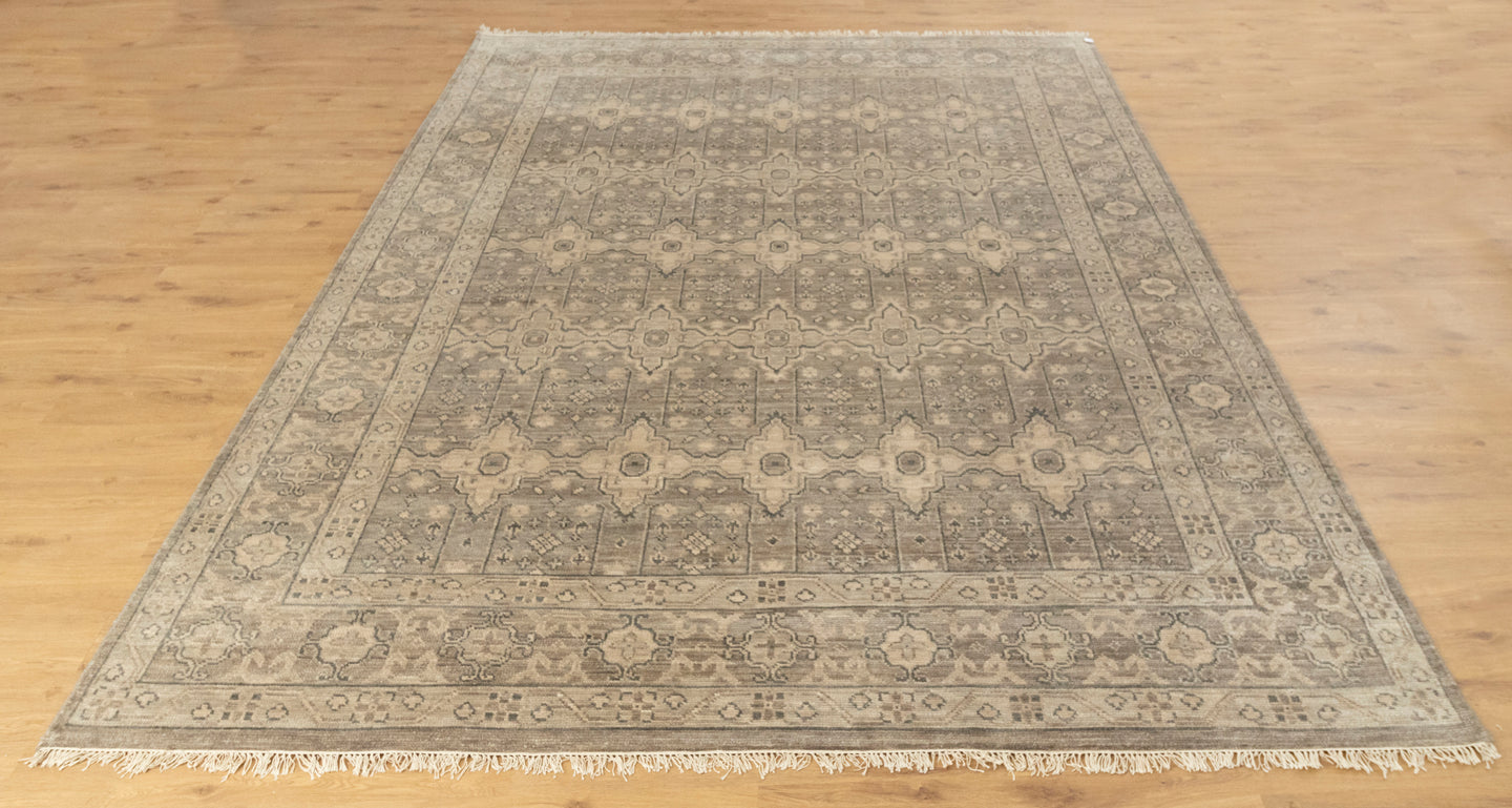 Taupe Floral Gray Oushak Turkish Muted Look Rug