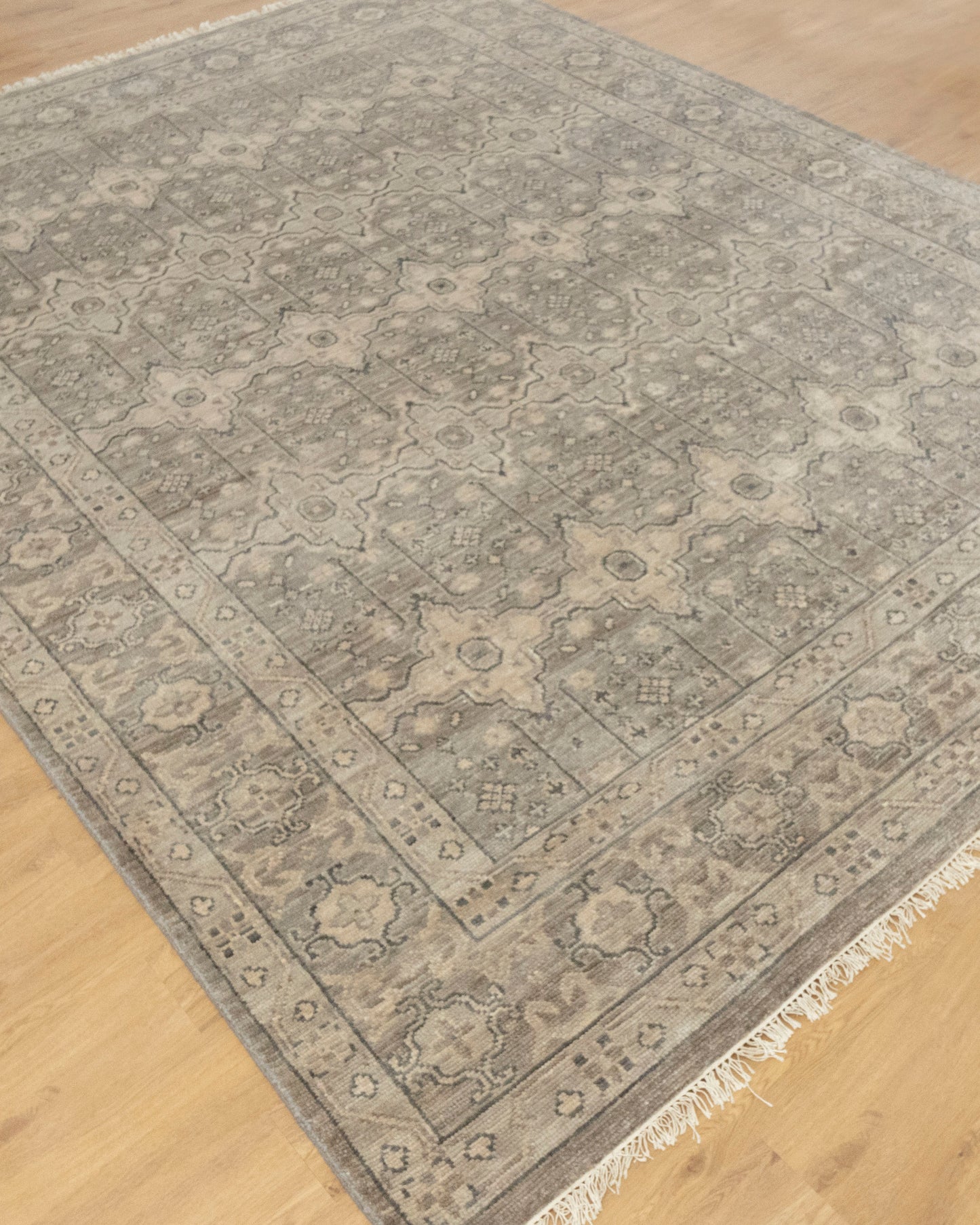 Taupe Floral Gray Trbal Turkish Muted Look Rug