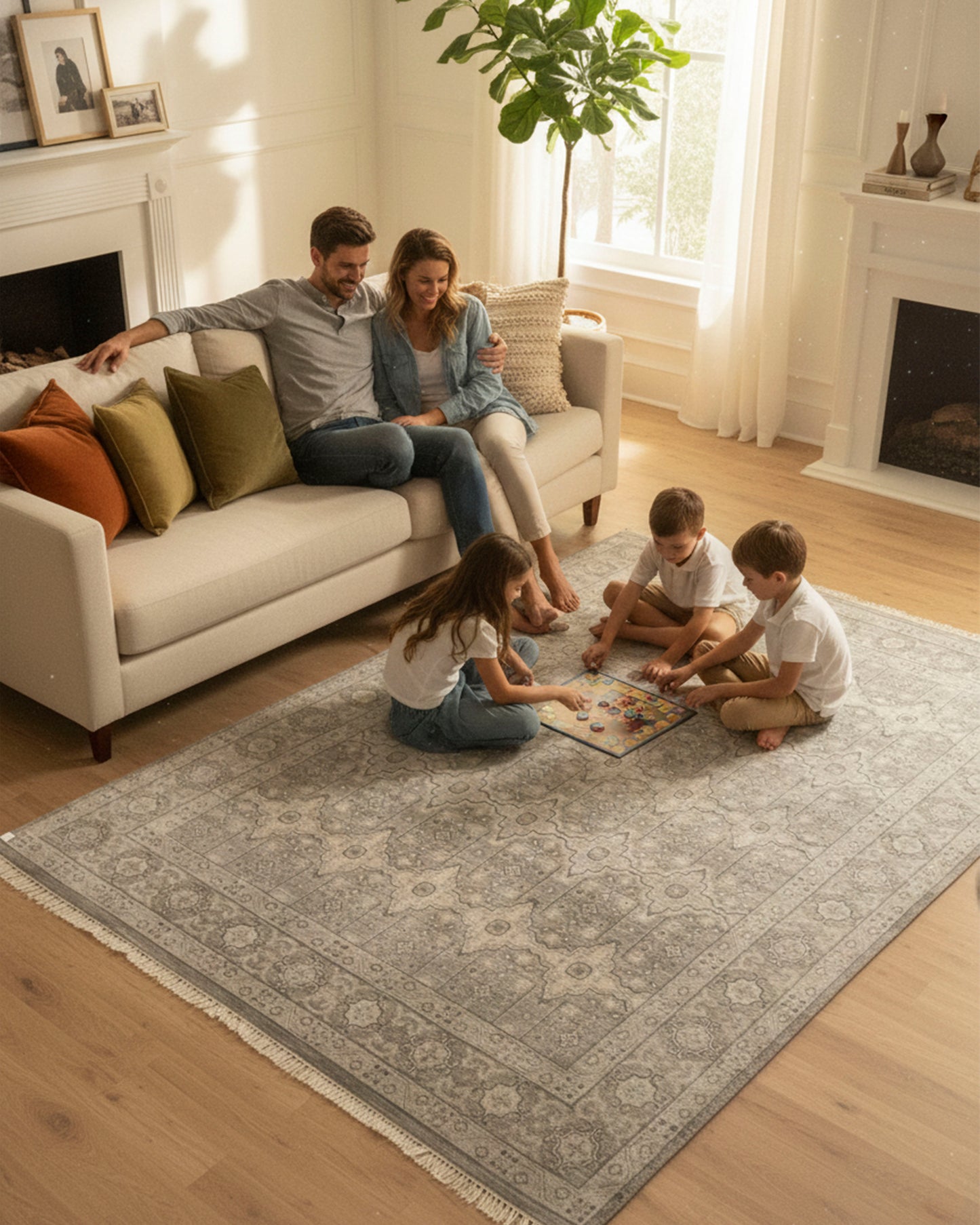Taupe Floral Gray Trbal Turkish Muted Look Rug