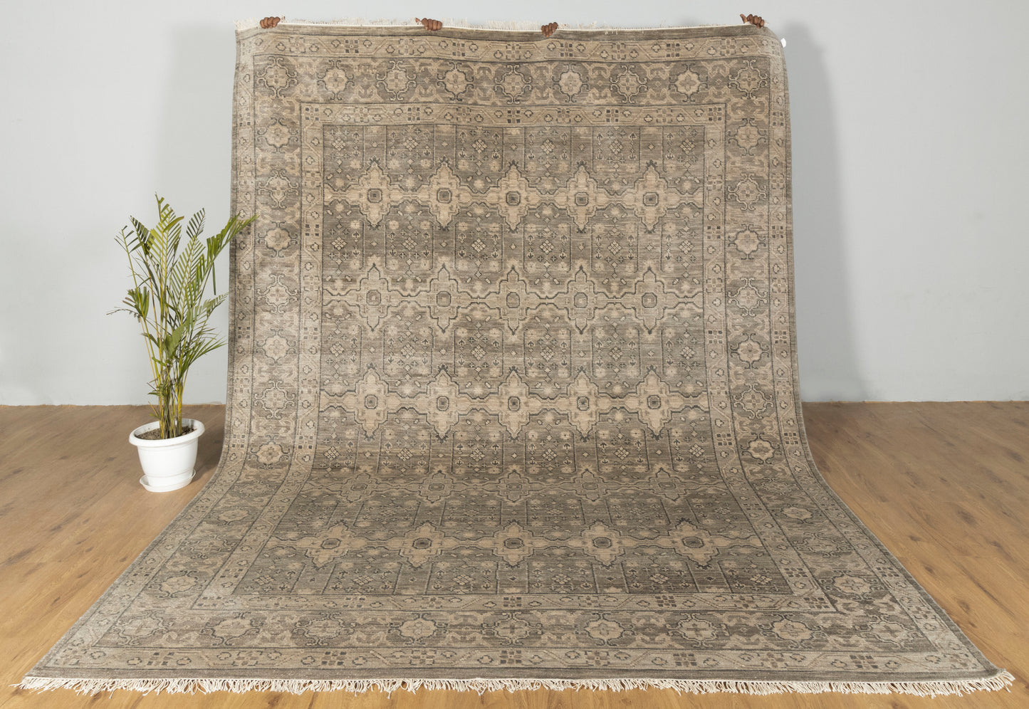 Taupe Floral Gray Trbal Turkish Muted Look Rug