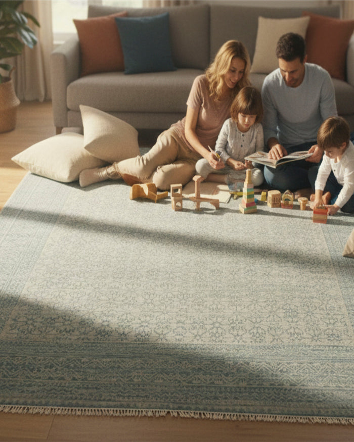 Gray Silver Floral Traditional Faded Color Hand Knotted Rug.