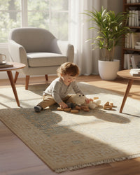 Khotan Faded  Ivory Turkish Hand knotted Rug