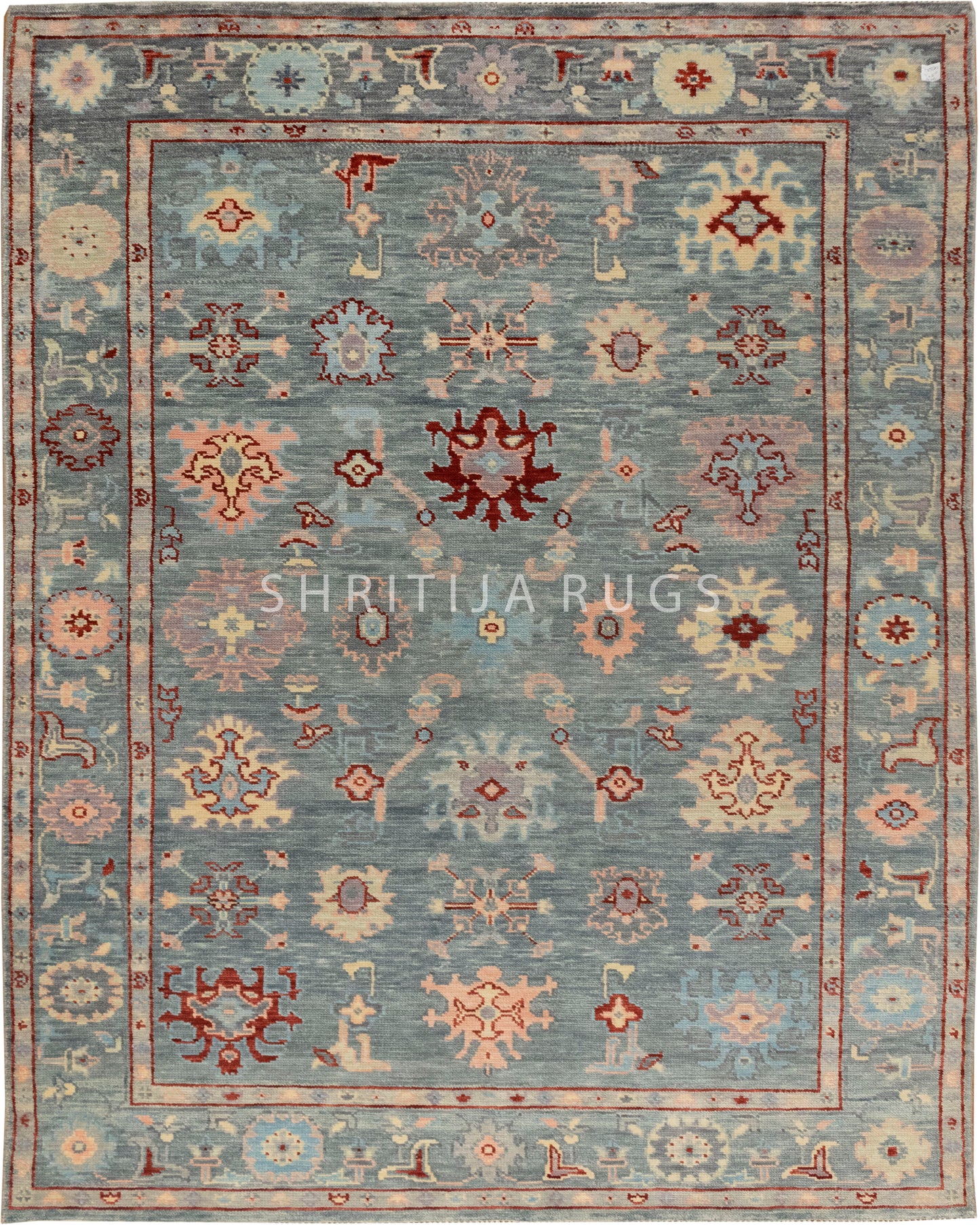 Artisan-Made Hand-Knotted Oushak Rug for Cozy Living Rooms