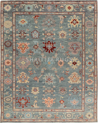 Artisan-Made Hand-Knotted Oushak Rug for Cozy Living Rooms