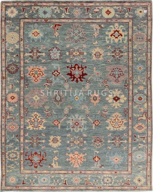Artisan-Made Hand-Knotted Oushak Rug for Cozy Living Rooms