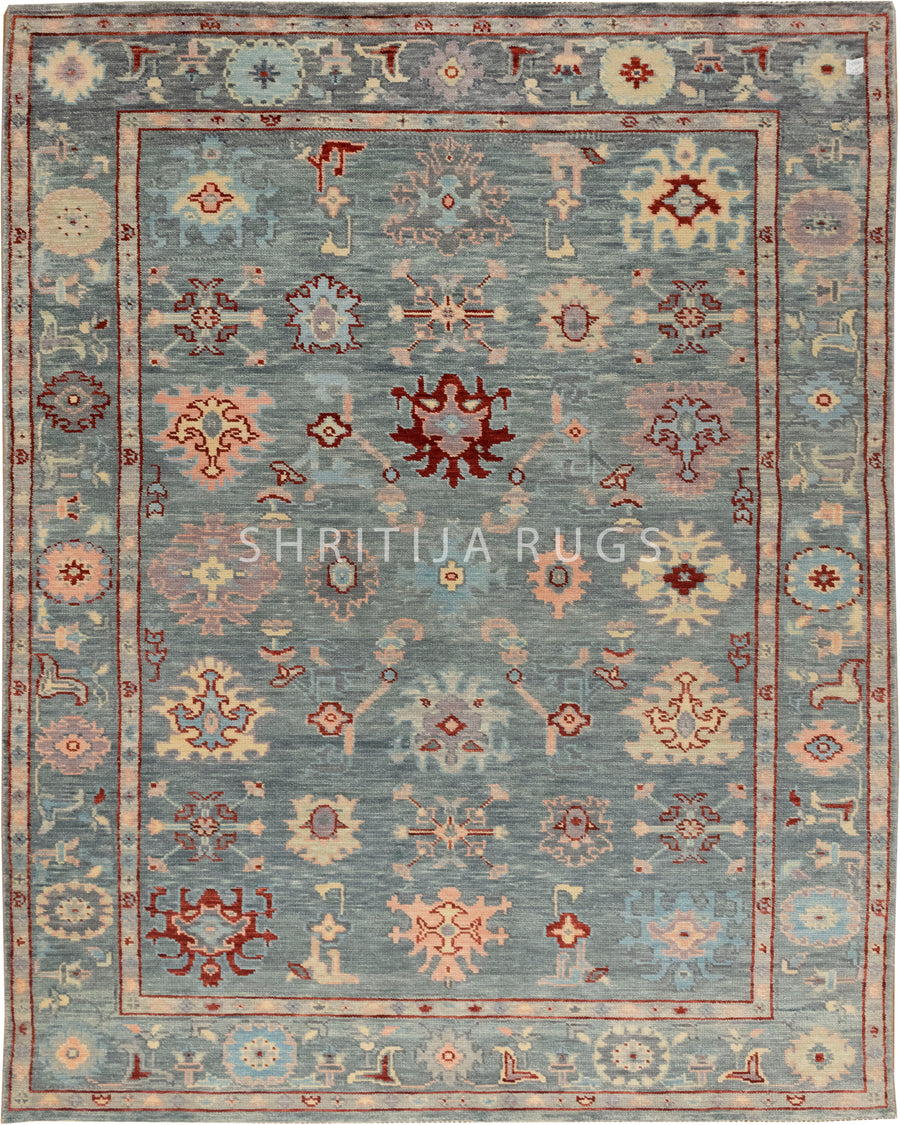 Artisan-Made Hand-Knotted Oushak Rug for Cozy Living Rooms