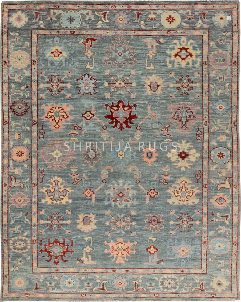 Artisan-Made Hand-Knotted Oushak Rug for Cozy Living Rooms