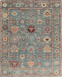 Artisan-Made Hand-Knotted Oushak Rug for Cozy Living Rooms