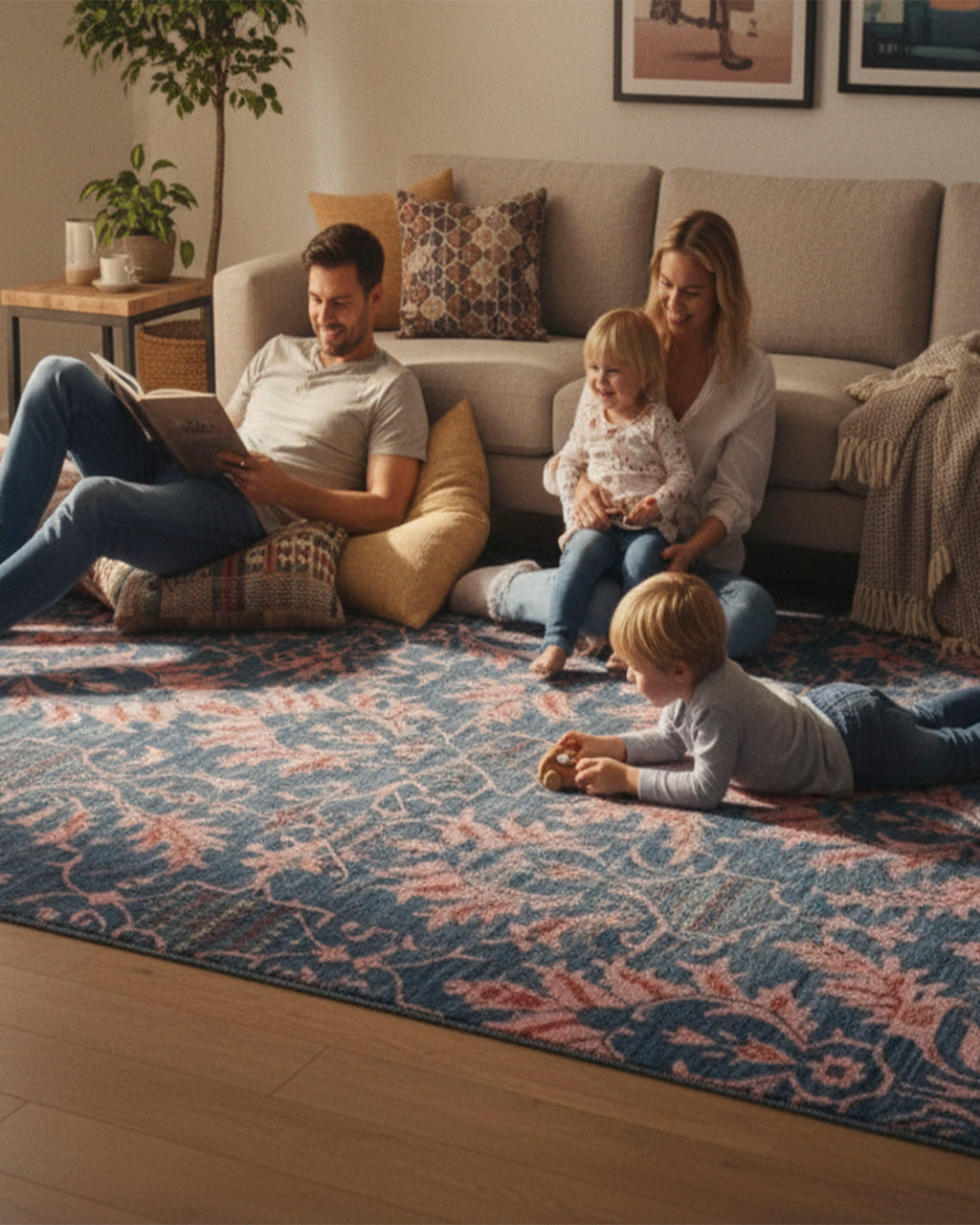 Floral Pink Hand knotted Rug..