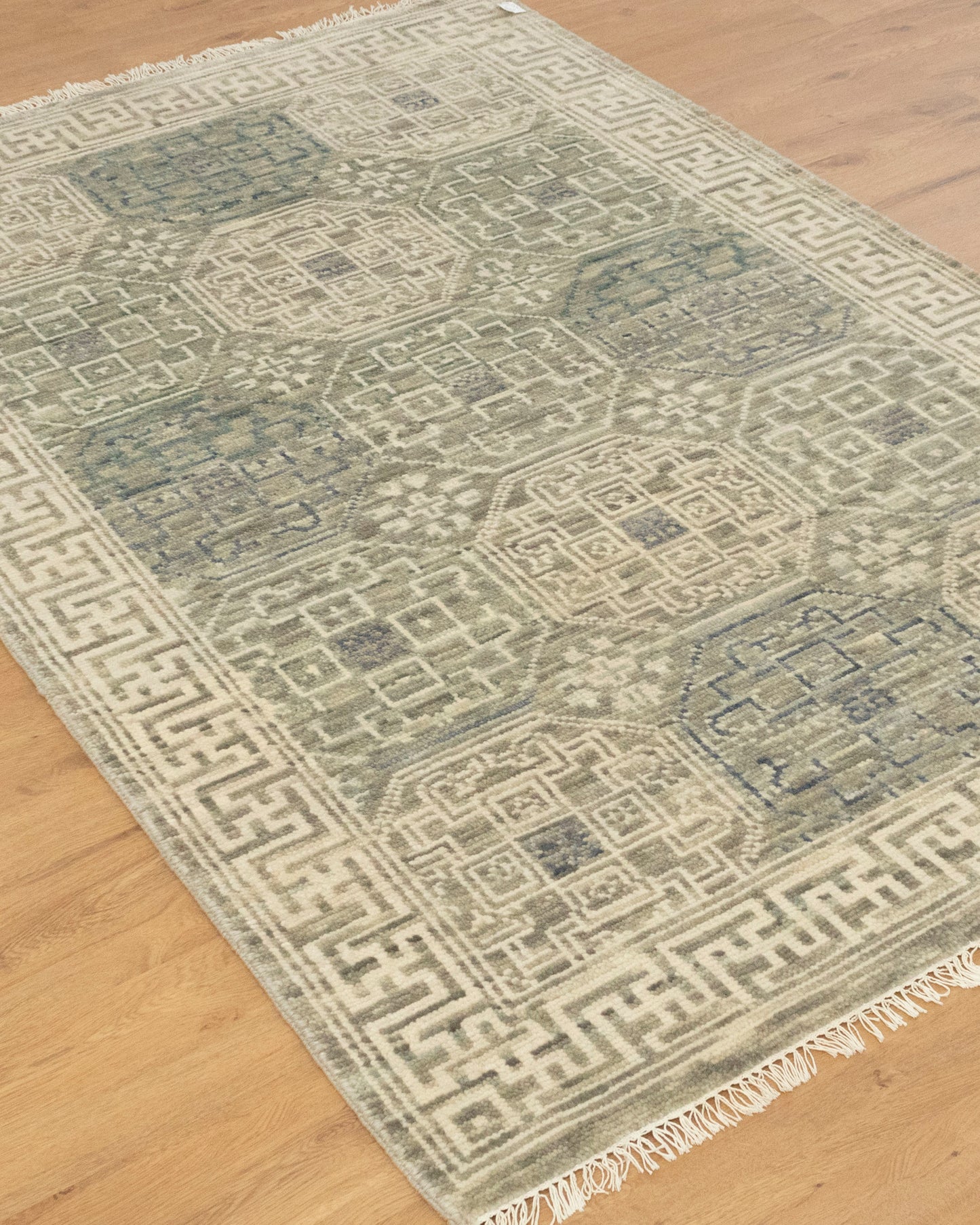 Mamluk Grey Ivory Vintage Hand knotted Rug