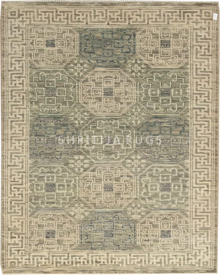 Mamluk Grey Ivory Vintage Hand knotted Rug