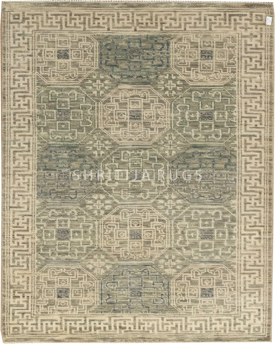 Mamluk Grey Ivory Vintage Hand knotted Rug