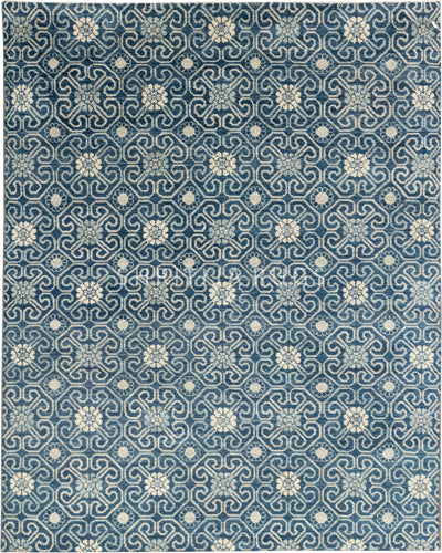 Blue Exquisite Hand-Knotted Oushak Rug: Perfect for Modern Homes