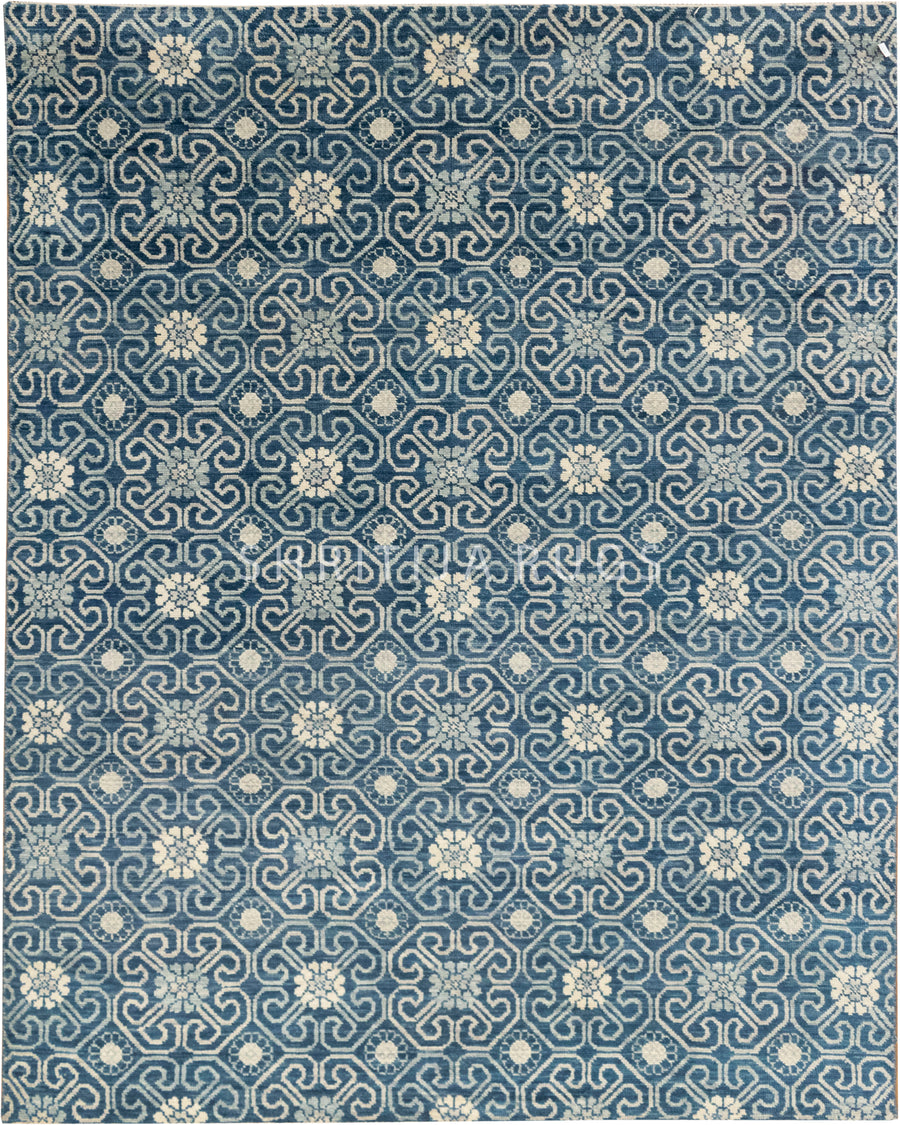 Blue Exquisite Hand-Knotted Oushak Rug: Perfect for Modern Homes