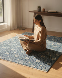 Blue Exquisite Hand-Knotted Oushak Rug: Perfect for Modern Homes