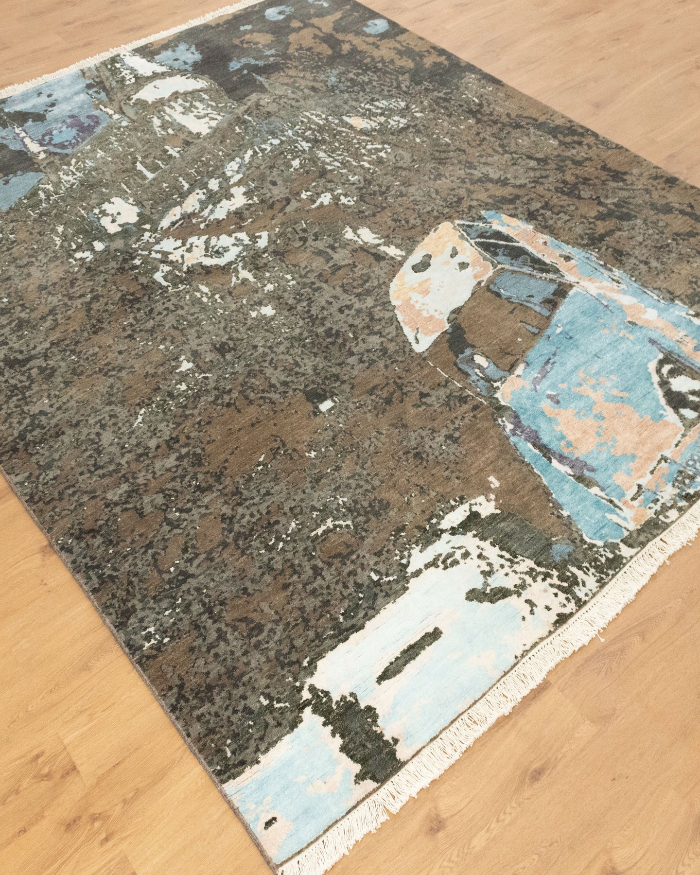 8x10 High Quality Green Grey Abstract Painting Rug for Bedroom | Shritija Rugs