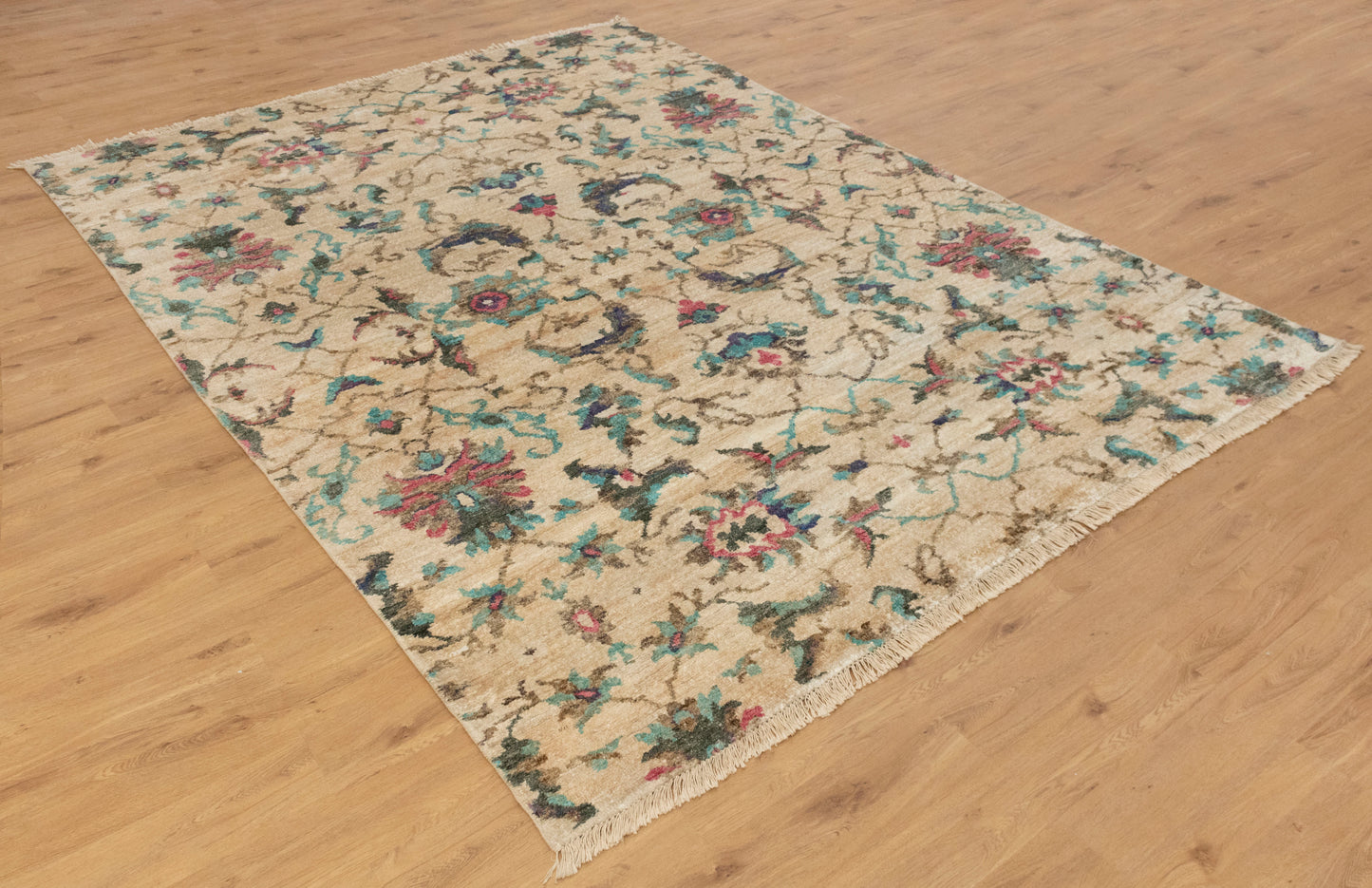 8x10 Buy Floral Persian 100% Saree Silk Ivory Area Rug