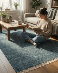 Bedroom Solid Gray Hand Knotted wool Rug