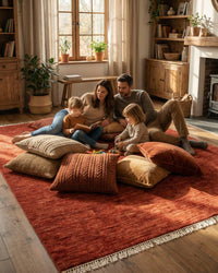 Solid Red Hand Knotted wool Rug