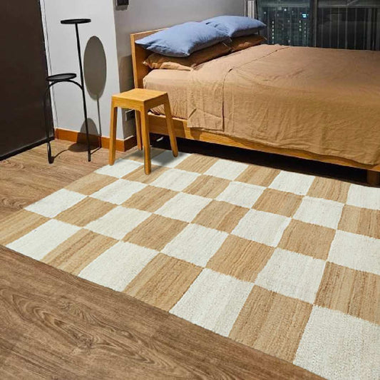 Modern Checkered Jute Area Rug - Perfect for Living Room & Bedroom