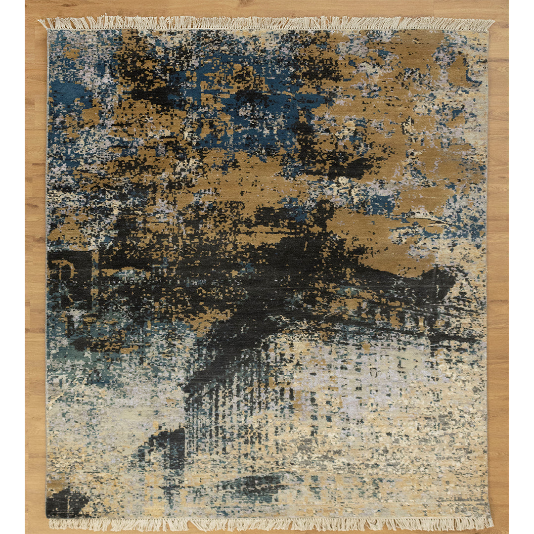 5x7 Sanganer | Modern Hand knotted Abstract Painting Rug.