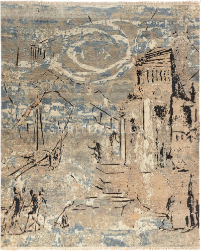 8x10 Trevor Abstract artistry and rustic charm for contemporary spaces.