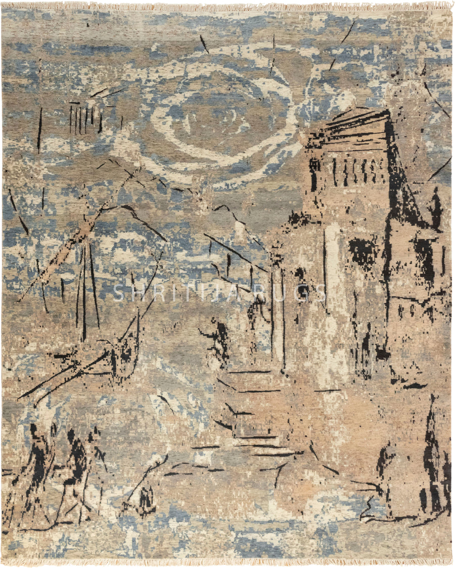 8x10 Trevor Abstract artistry and rustic charm for contemporary spaces.