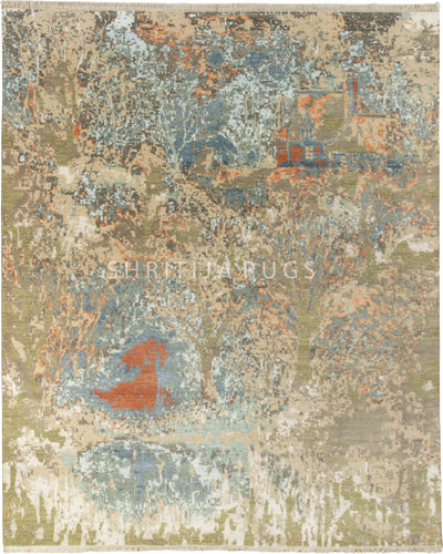 9x12 Maribelle Wool & Silk Large Hand Knotted Abstract Panting Canvas Designer Rug