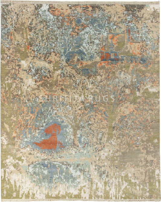 9x12 Maribelle Wool & Silk Large Hand Knotted Abstract Panting Canvas Designer Rug