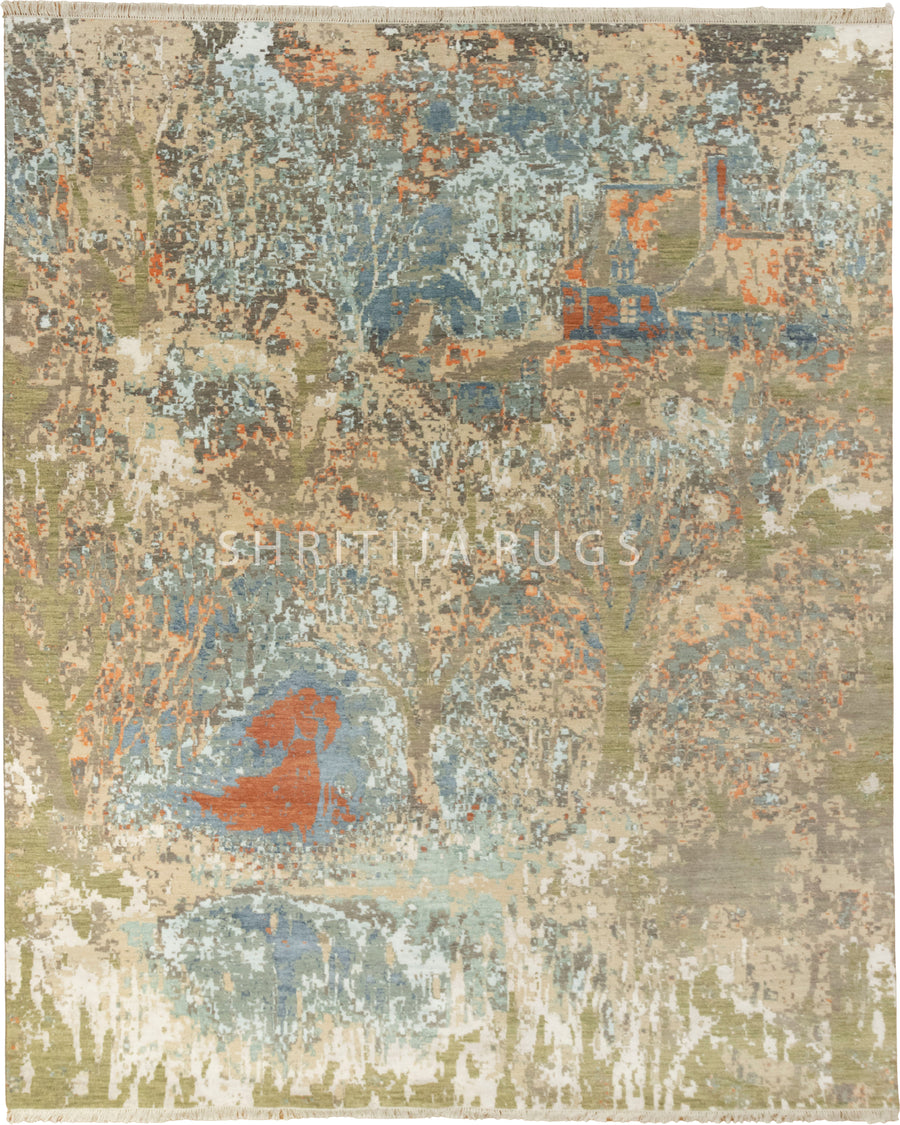 9x12 Maribelle Wool & Silk Large Hand Knotted Abstract Panting Canvas Designer Rug