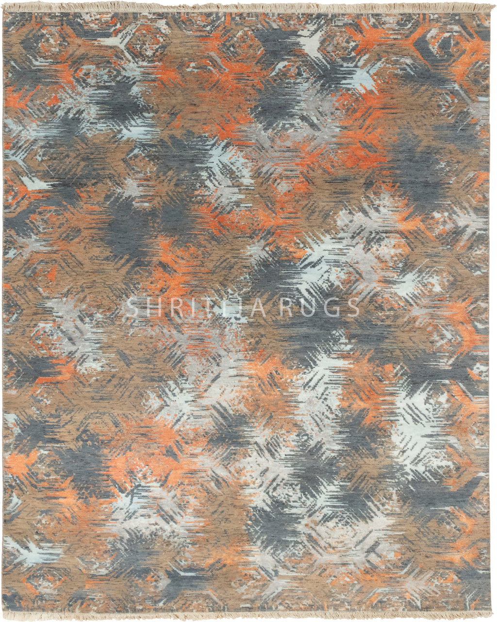 6x9 Erased Granite Colorful Geometric Handmade Rug