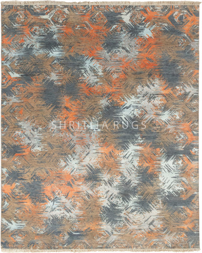 6x9 Erased Granite Colorful Geometric Handmade Rug