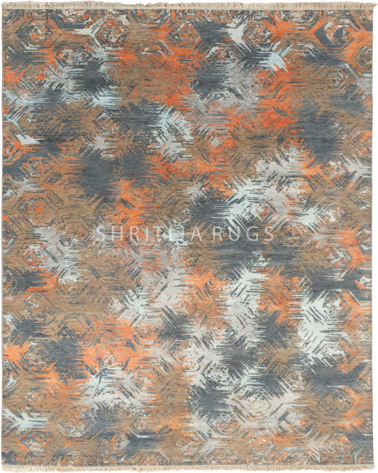 6x9 Erased Granite Colorful Geometric Handmade Rug