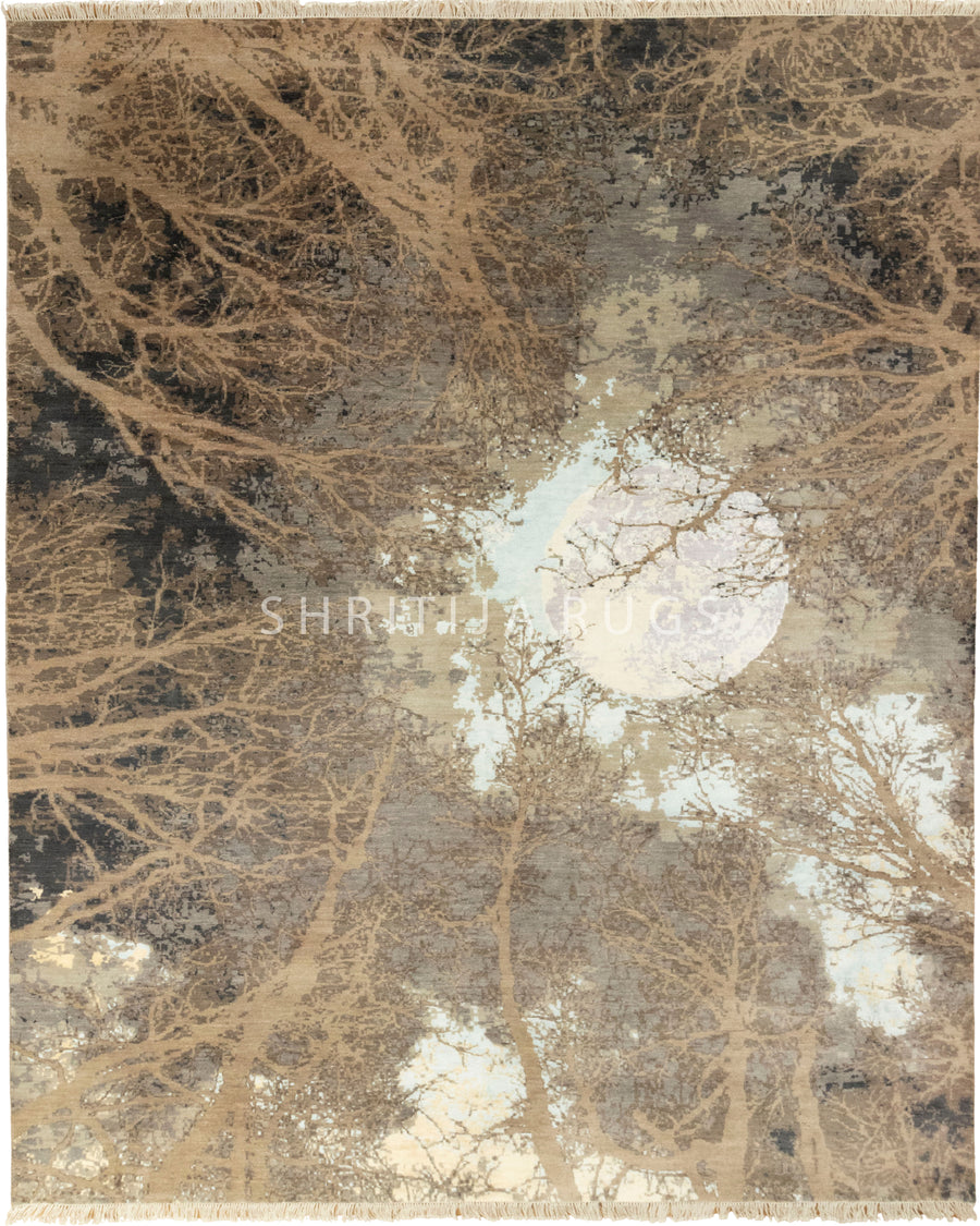 9x12 Natural Moon Theme Tree of life hand Knotted High Quality Wool Rug