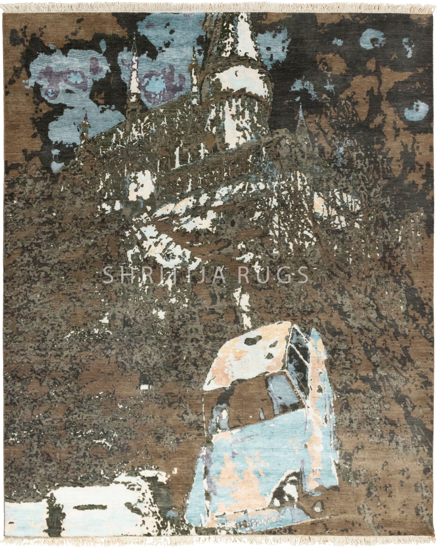 8x10 High Quality Green Grey Abstract Painting Rug for Bedroom | Shritija Rugs