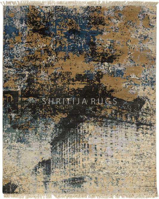 5x7 Sanganer | Modern Hand knotted Abstract Painting Rug