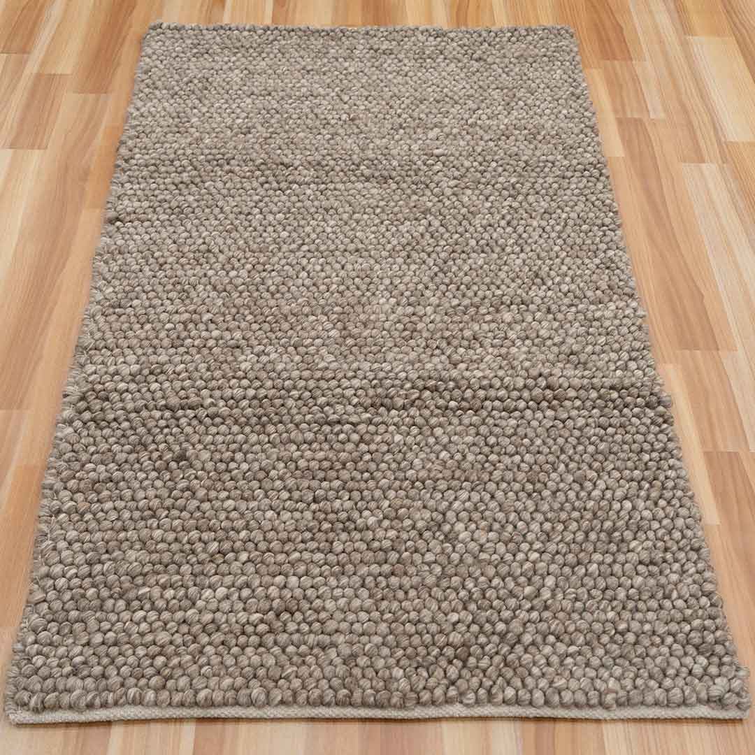 Brown Ivory Grey Multicolor Handwoven Wool Loop Handmade Rug