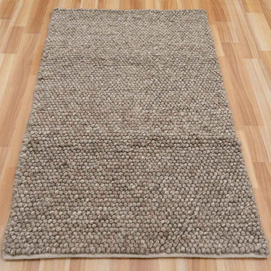 Brown Ivory Grey Multicolor Handwoven Wool Loop Handmade Rug