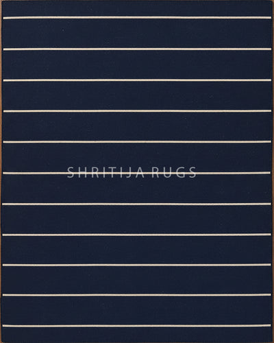 Navy Blue Hand Knotted Weave Dhurrie Rug....