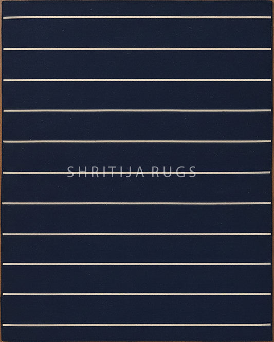 Navy Blue Hand Knotted Weave Dhurrie Rug....