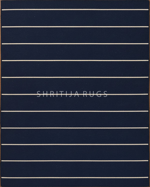 Navy Blue Hand Knotted Weave Dhurrie Rug....