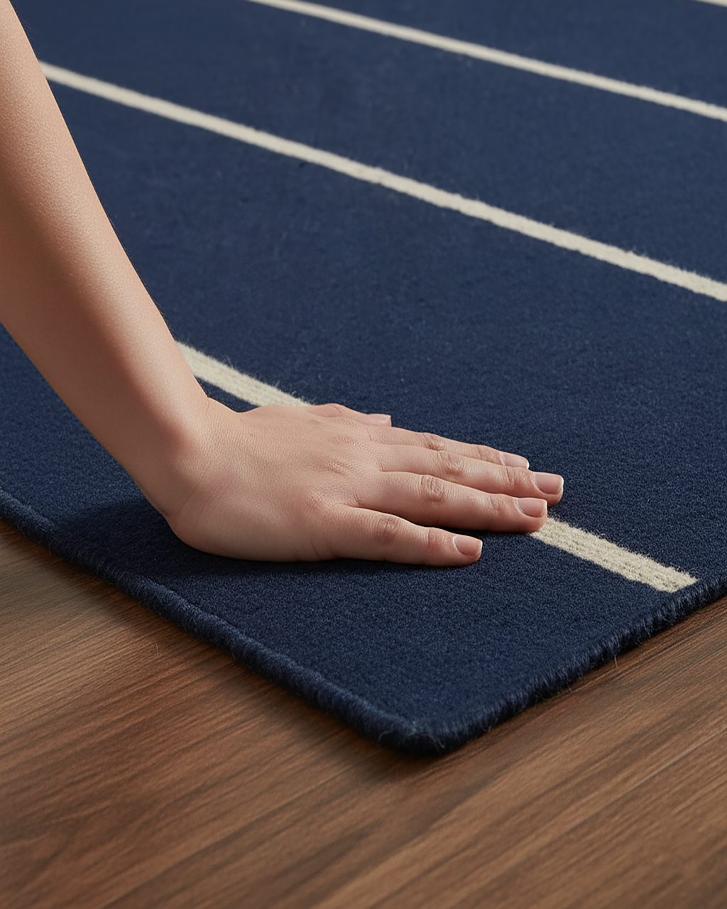 Navy Blue Hand Knotted Weave Dhurrie Rug....
