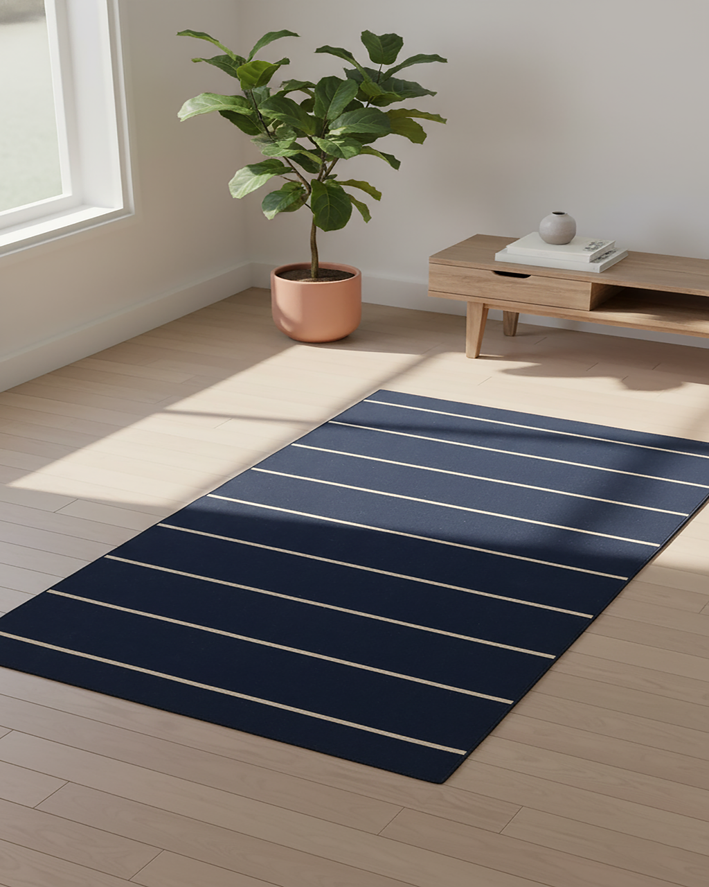 Navy Blue Hand Knotted Weave Dhurrie Rug....