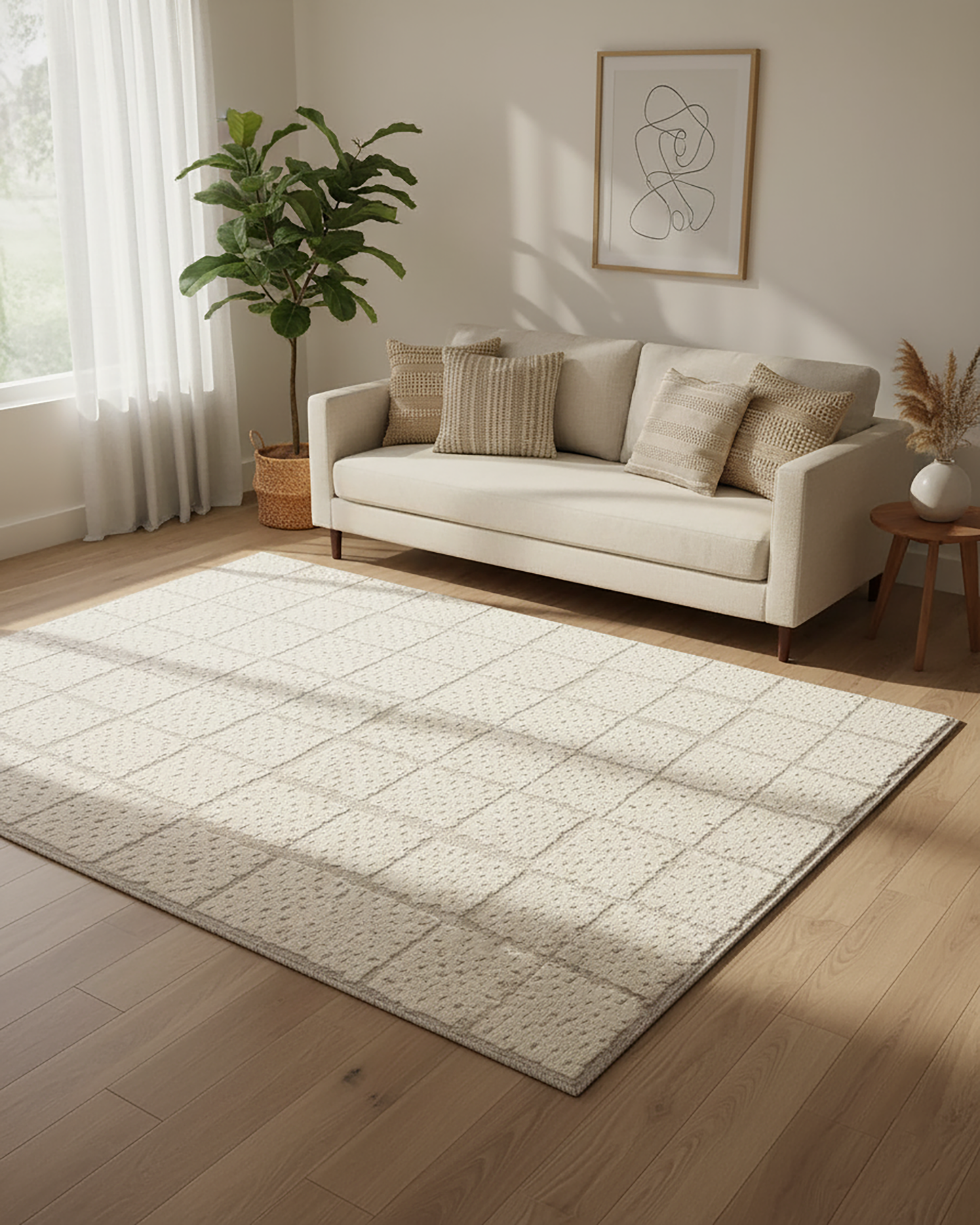 Sandstone Check Rug | Hand Tufted Wool Silk Rug