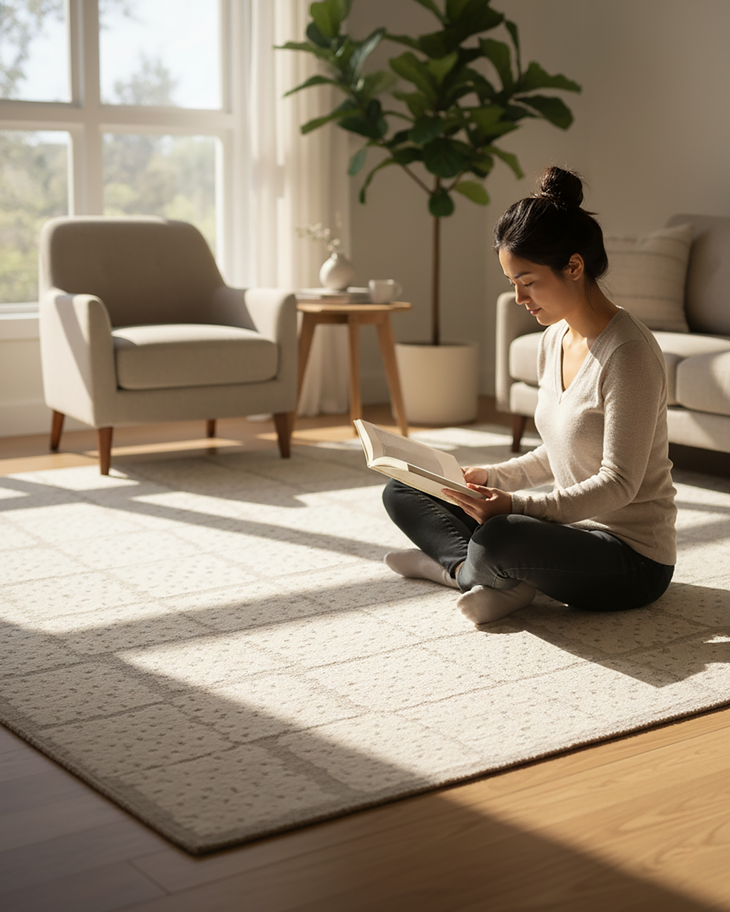 Sandstone Check Rug | Hand Tufted Wool Silk Rug